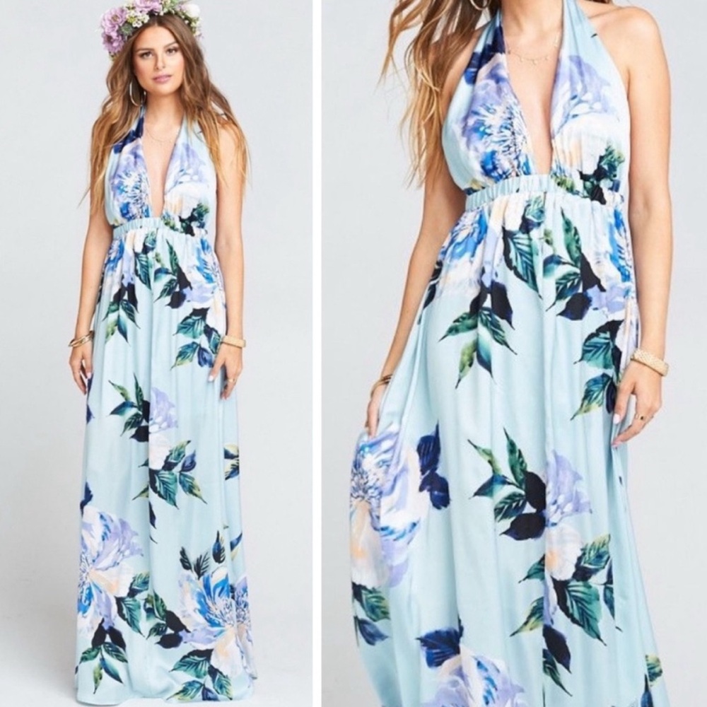 Show Me Your MuMu Blue Backless Hulter Maxi Dress